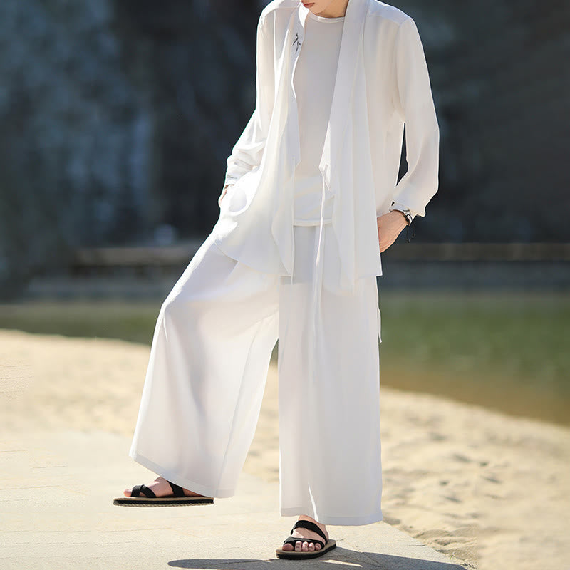 Set di 2 pezzi Buddha Stones, kimono in cotone con lacci e ricamo in bambù, pantaloni alla caviglia con tasche, set di stoffa per meditazione da uomo - image 11