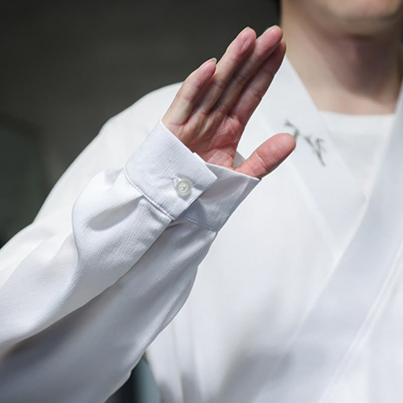 Set di 2 pezzi Buddha Stones, kimono in cotone con lacci e ricamo in bambù, pantaloni alla caviglia con tasche, set di stoffa per meditazione da uomo - image 17