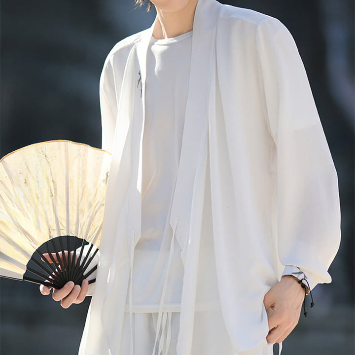 Set di 2 pezzi Buddha Stones, kimono in cotone con lacci e ricamo in bambù, pantaloni alla caviglia con tasche, set di stoffa per meditazione da uomo - image 14