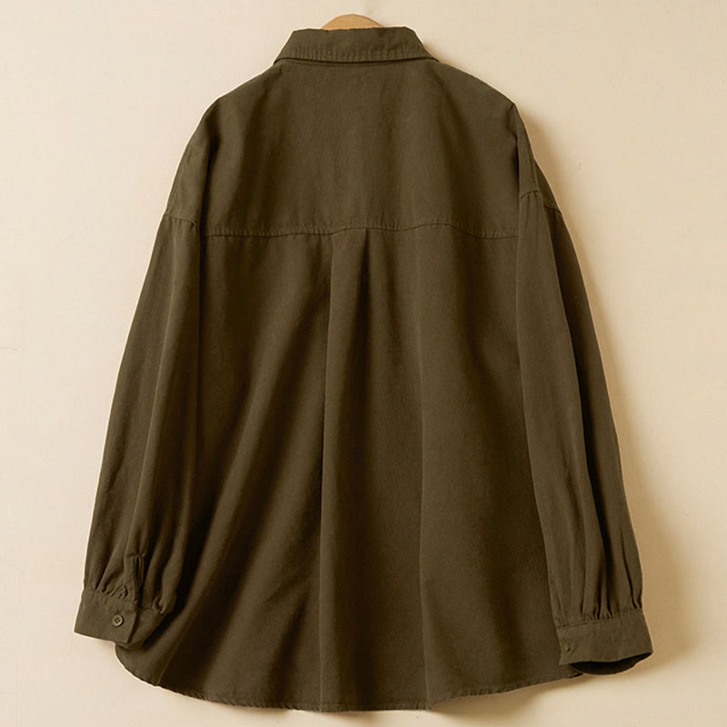 Camicia da donna in cotone a maniche lunghe con colletto rialzato e bottoni casual, motivo Buddha Stones - image 16