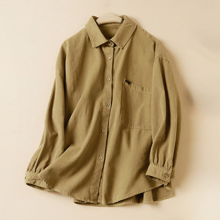 Camicia da donna in cotone a maniche lunghe con colletto rialzato e bottoni casual, motivo Buddha Stones - Verga d'oro - US14, UK/AU18, EU46 (2XL) - image 5