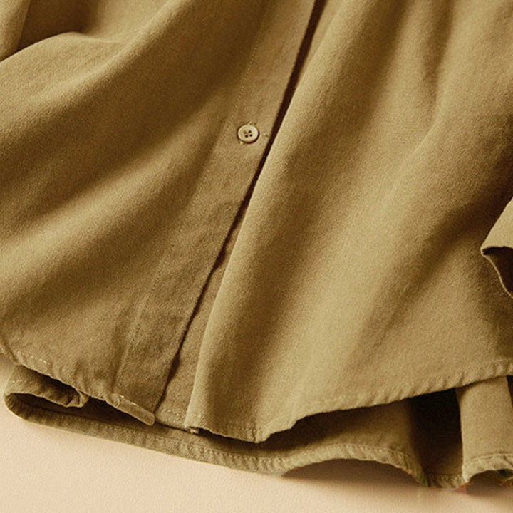 Camicia da donna in cotone a maniche lunghe con colletto rialzato e bottoni casual, motivo Buddha Stones - image 10