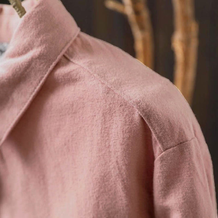 Camicia da donna in cotone a maniche lunghe con colletto rialzato e bottoni in tinta unita, Buddha Stones Fall - image 7