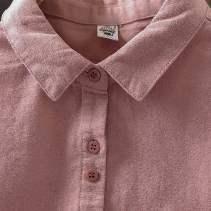 Camicia da donna in cotone a maniche lunghe con colletto rialzato e bottoni in tinta unita, Buddha Stones Fall - image 6