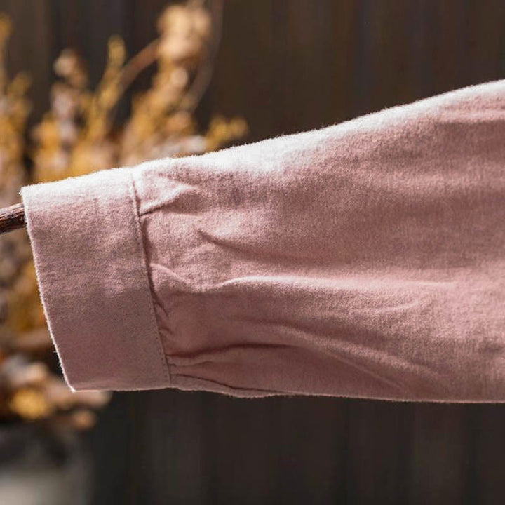 Camicia da donna in cotone a maniche lunghe con colletto rialzato e bottoni in tinta unita, Buddha Stones Fall - image 14