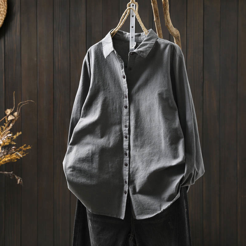 Camicia da donna in cotone a maniche lunghe con colletto rialzato e bottoni in tinta unita, Buddha Stones Fall - Grigio - US6, UK/AU10, EU38 (L) - image 18