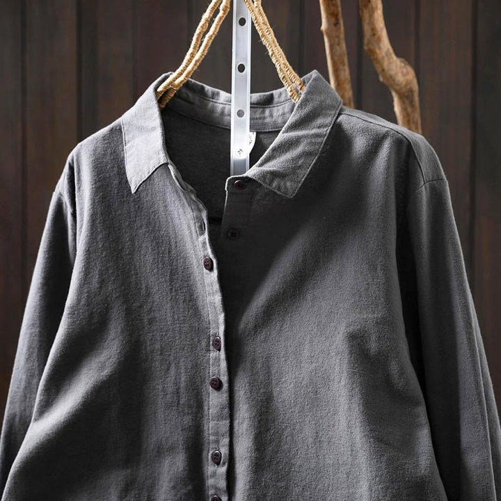 Camicia da donna in cotone a maniche lunghe con colletto rialzato e bottoni in tinta unita, Buddha Stones Fall - image 19