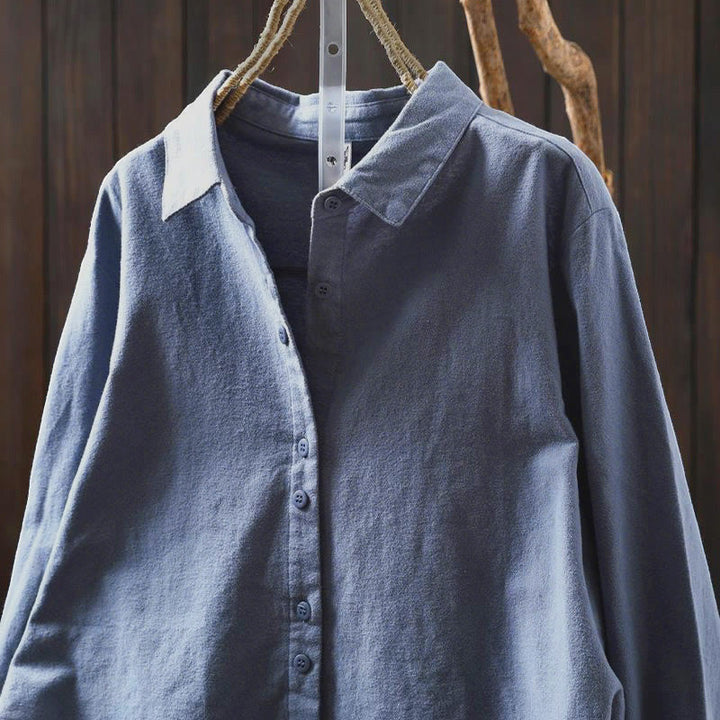 Camicia da donna in cotone a maniche lunghe con colletto rialzato e bottoni in tinta unita, Buddha Stones Fall - image 27