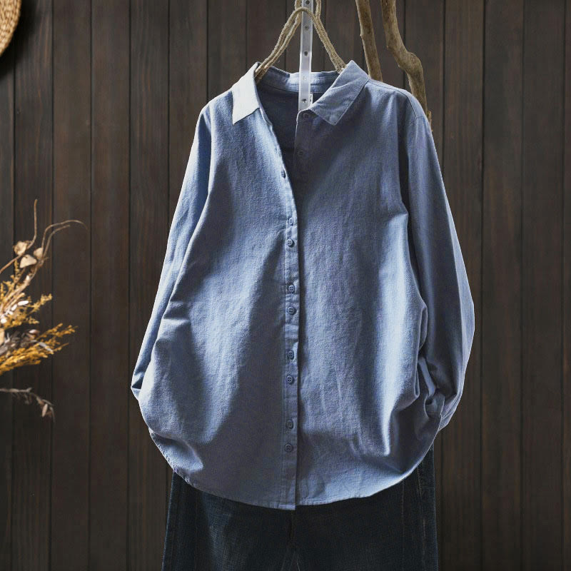 Camicia da donna in cotone a maniche lunghe con colletto rialzato e bottoni in tinta unita, Buddha Stones Fall - AzzurroCielo Chiaro - US6, UK/AU10, EU38 (L) - image 26