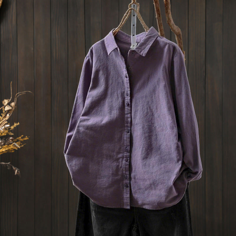 Camicia da donna in cotone a maniche lunghe con colletto rialzato e bottoni in tinta unita, Buddha Stones Fall - Viola - US6, UK/AU10, EU38 (L) - image 28