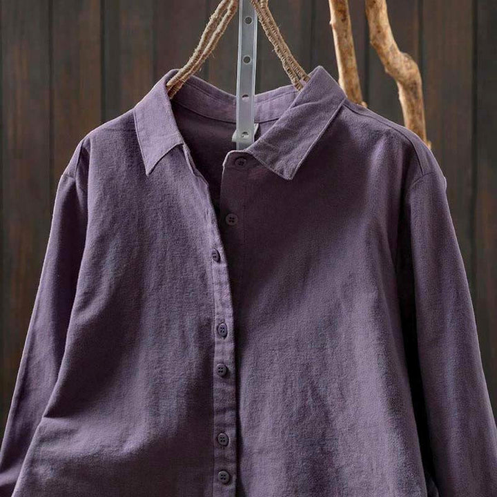 Camicia da donna in cotone a maniche lunghe con colletto rialzato e bottoni in tinta unita, Buddha Stones Fall - image 29