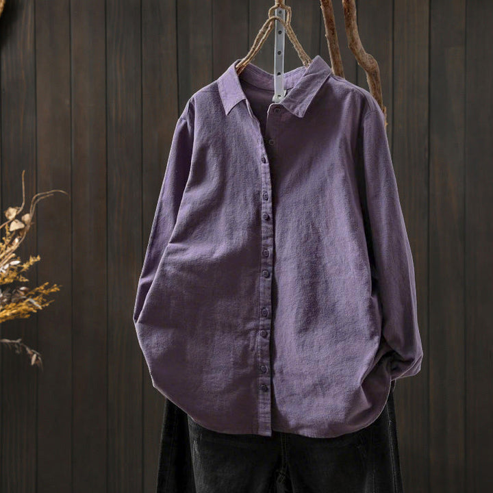 Camicia da donna in cotone a maniche lunghe con colletto rialzato e bottoni in tinta unita, Buddha Stones Fall - Viola - US6, UK/AU10, EU38 (L) - image 28