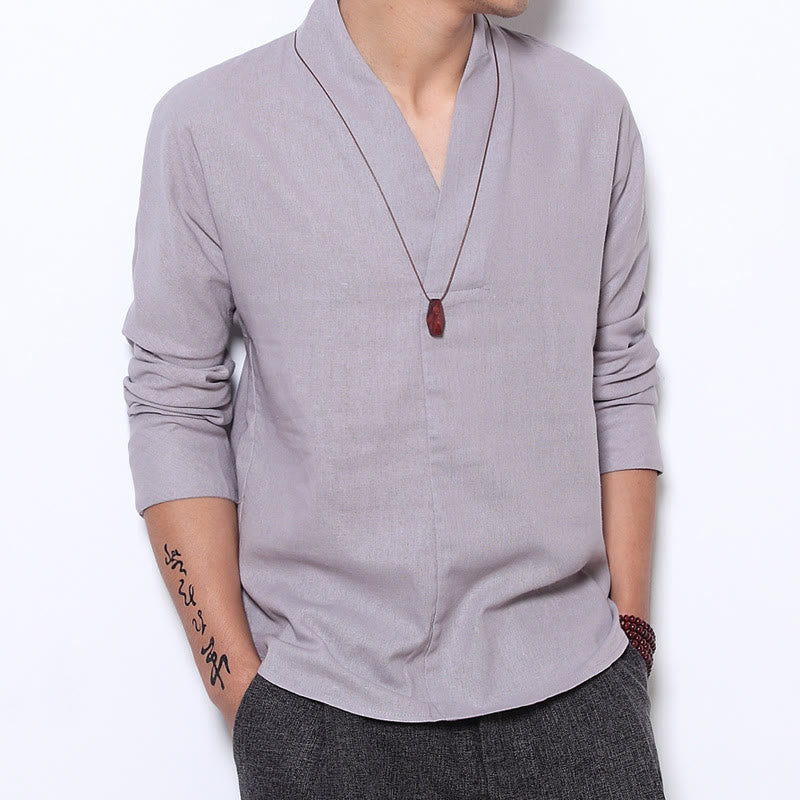 Camicia casual da uomo con scollo a V e maniche lunghe con motivo Buddha Stones. - Gainsboro - US/UK/AU44，EU54 (5XL) - image 0