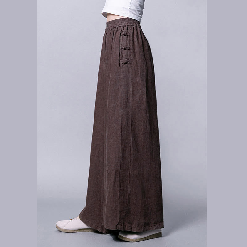 Pantaloni larghi a vita alta con bottoni a rana e tasche Buddha Stones - image 11