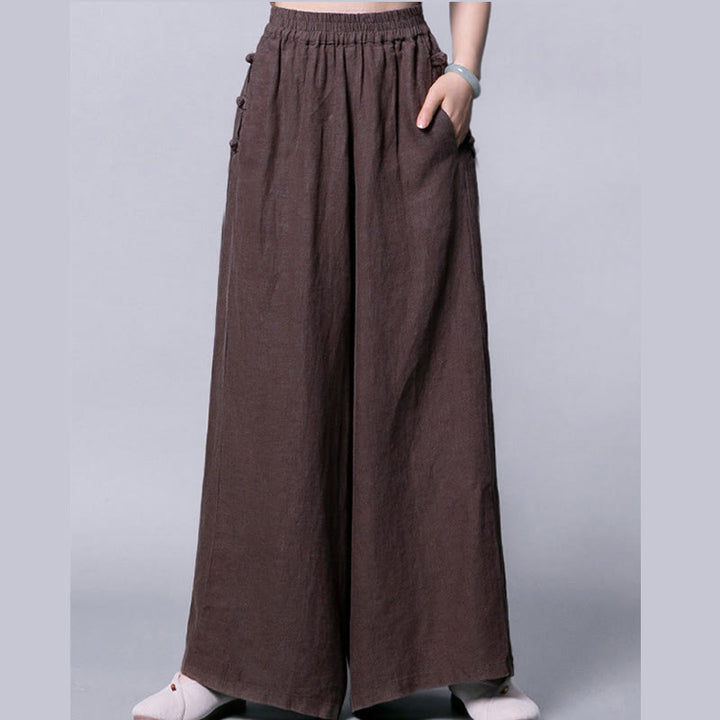 Pantaloni larghi a vita alta con bottoni a rana e tasche Buddha Stones - image 10