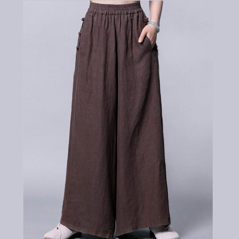 Pantaloni larghi a vita alta con bottoni a rana e tasche Buddha Stones - image 10