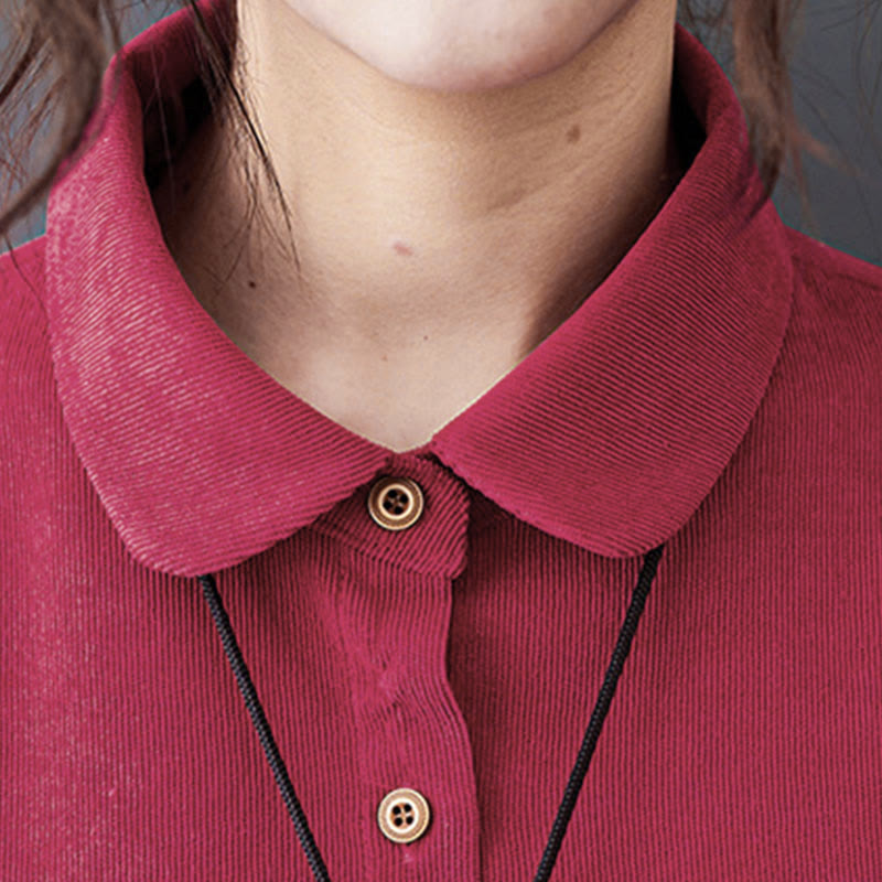 Abito midi in velluto a coste di cotone con maniche lunghe e tasche, motivo Buddha Stones Fall Buttons - image 17