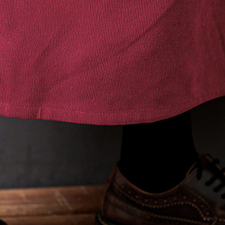 Abito midi in velluto a coste di cotone con maniche lunghe e tasche, motivo Buddha Stones Fall Buttons - image 20