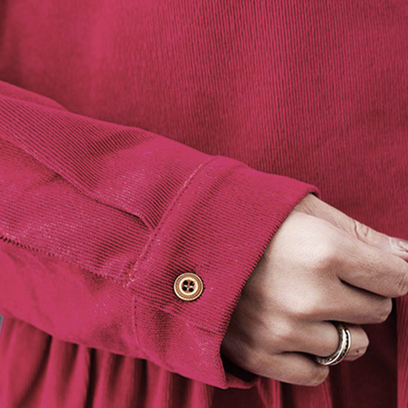 Abito midi in velluto a coste di cotone con maniche lunghe e tasche, motivo Buddha Stones Fall Buttons - image 19