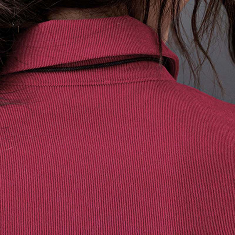 Abito midi in velluto a coste di cotone con maniche lunghe e tasche, motivo Buddha Stones Fall Buttons - image 18