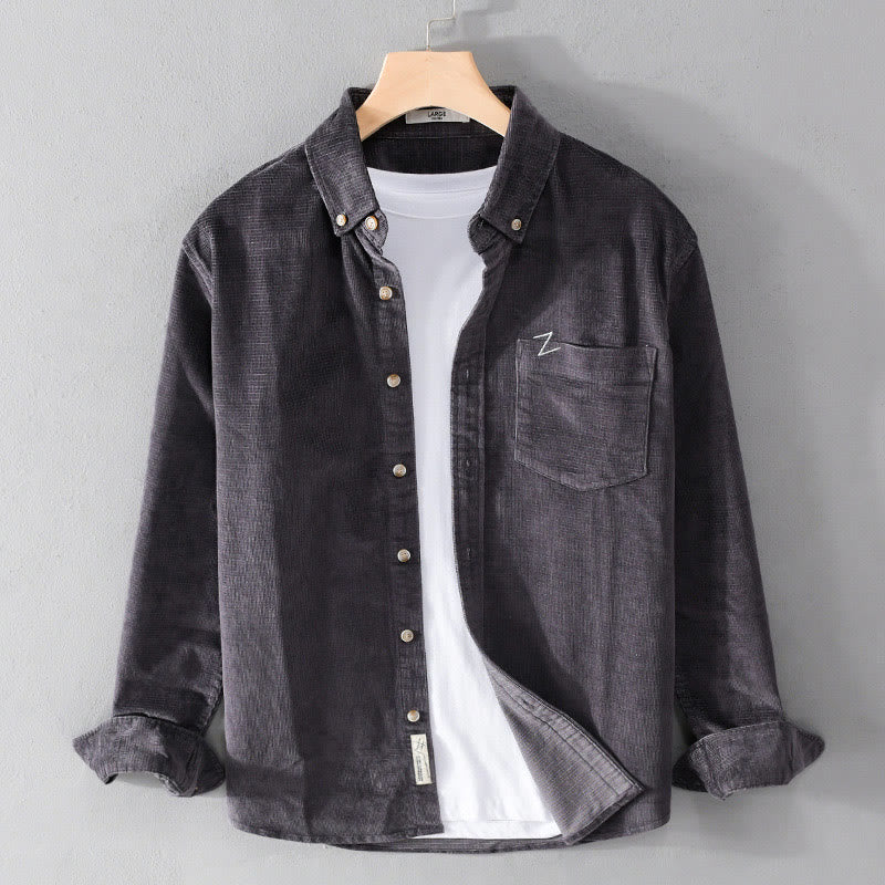 Giacca da uomo in velluto a coste casual con tasche, a maniche lunghe e tinta unita, in cotone spesso, con Buddha Stones - Grigio tenue - US/UK/AU44, EU54 (4XL) - image 0