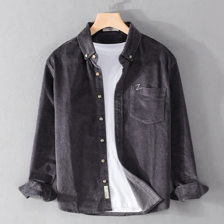 Giacca da uomo in velluto a coste casual con tasche, a maniche lunghe e tinta unita, in cotone spesso, con Buddha Stones - Grigio tenue - US/UK/AU44, EU54 (4XL) - image 0