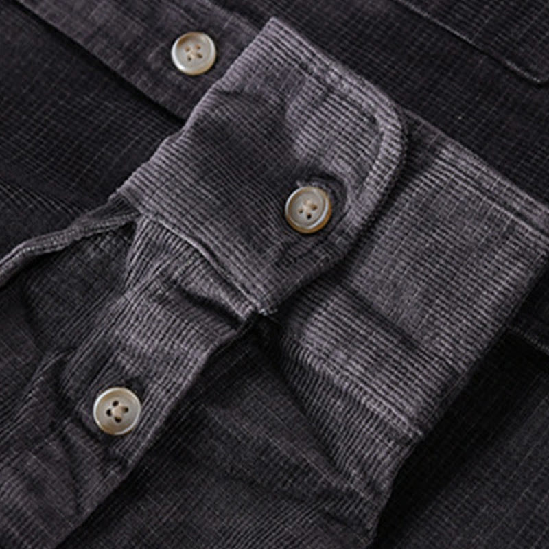 Giacca da uomo in velluto a coste casual con tasche, a maniche lunghe e tinta unita, in cotone spesso, con Buddha Stones - image 4