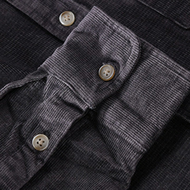 Giacca da uomo in velluto a coste casual con tasche, a maniche lunghe e tinta unita, in cotone spesso, con Buddha Stones - image 4