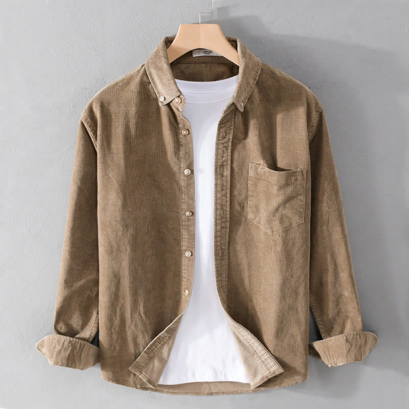 Giacca da uomo in velluto a coste casual con tasche, a maniche lunghe e tinta unita, in cotone spesso, con Buddha Stones - BurlyWood - US/UK/AU44, EU54 (4XL) - image 7