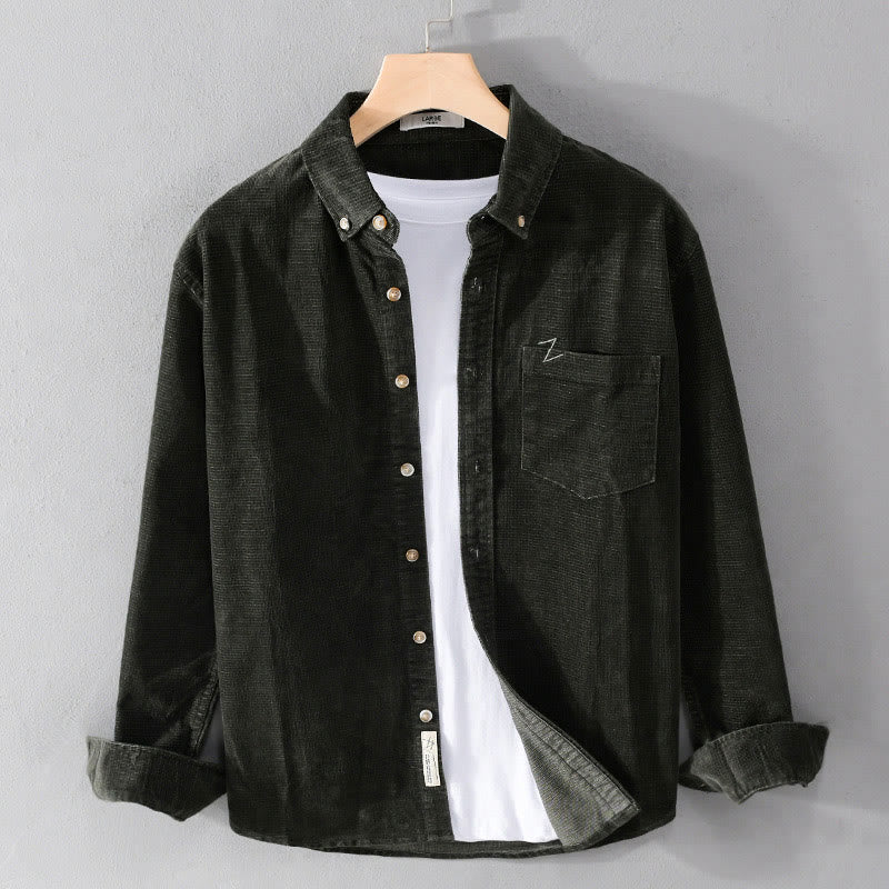 Giacca da uomo in velluto a coste casual con tasche, a maniche lunghe e tinta unita, in cotone spesso, con Buddha Stones - Grigio ardesia scuro - US/UK/AU44, EU54 (4XL) - image 13