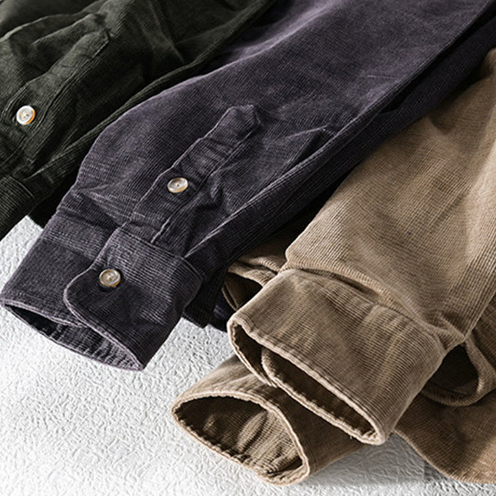 Giacca da uomo in velluto a coste casual con tasche, a maniche lunghe e tinta unita, in cotone spesso, con Buddha Stones - image 16