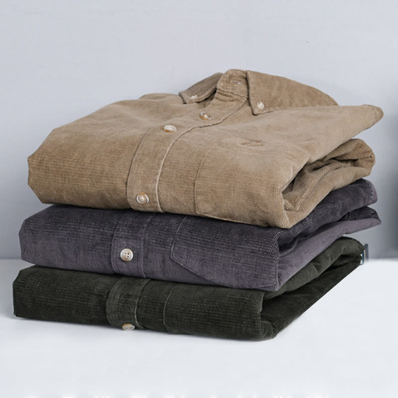 Giacca da uomo in velluto a coste casual con tasche, a maniche lunghe e tinta unita, in cotone spesso, con Buddha Stones - image 17