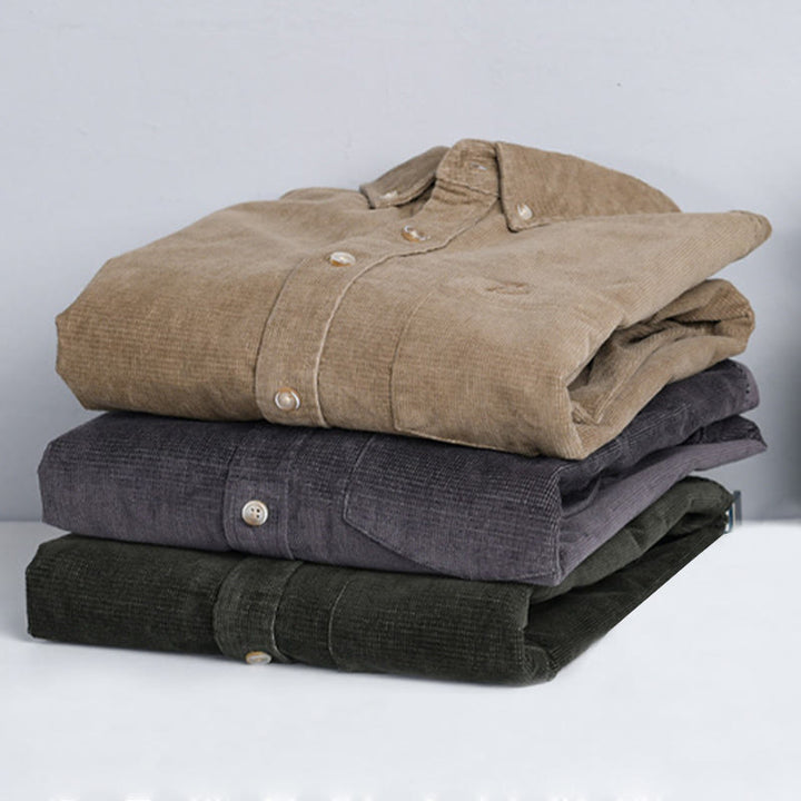 Giacca da uomo in velluto a coste casual con tasche, a maniche lunghe e tinta unita, in cotone spesso, con Buddha Stones - image 17