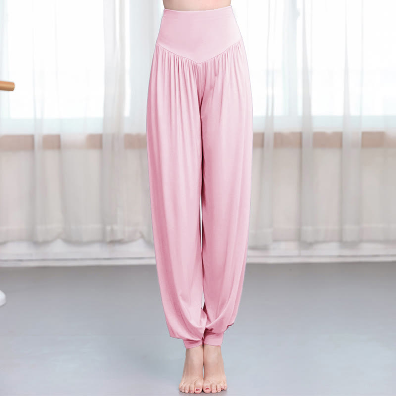 Pantaloni harem da yoga e danza in modal, tinta unita, Buddha Stones - Rosa chiaro - US12, UK/AU16, EU44 (3XL) - image 10