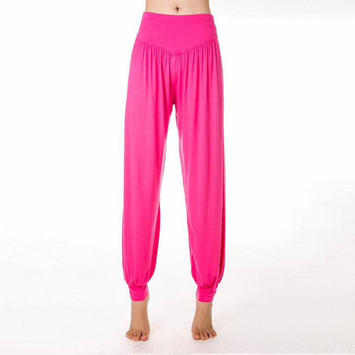 Pantaloni harem da yoga e danza in modal, tinta unita, Buddha Stones - Rosa acceso - US12, UK/AU16, EU44 (3XL) - image 23