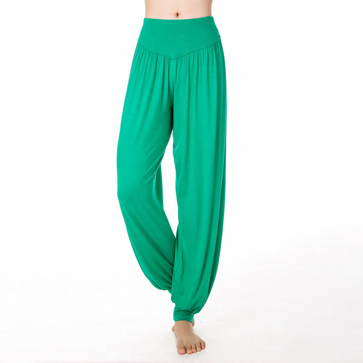 Pantaloni harem da yoga e danza in modal, tinta unita, Buddha Stones - Verde primavera medio - US12, UK/AU16, EU44 (3XL) - image 25