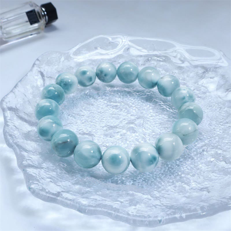 Bracciale Buddha Stones Natural Larimar Wisdom Confidence - Grado A - 14 mm (circonferenza del polso 14-16 cm) - image 0