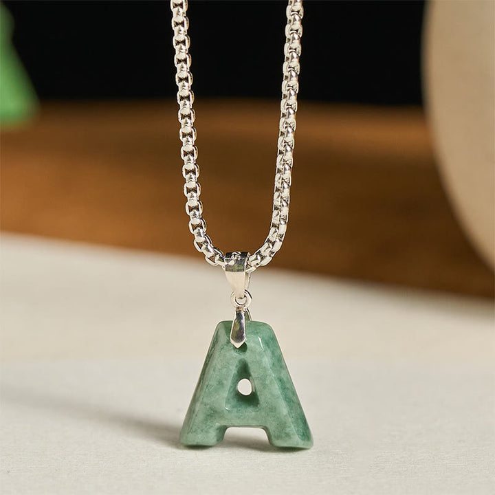 Collana con ciondolo della prosperità in acciaio al titanio con lettera AZ naturale Buddha Stones - T - image 1