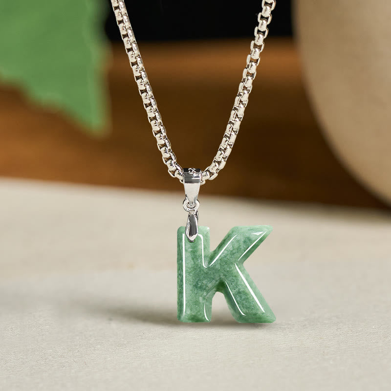 Collana con ciondolo della prosperità in acciaio al titanio con lettera AZ naturale Buddha Stones - K - image 19