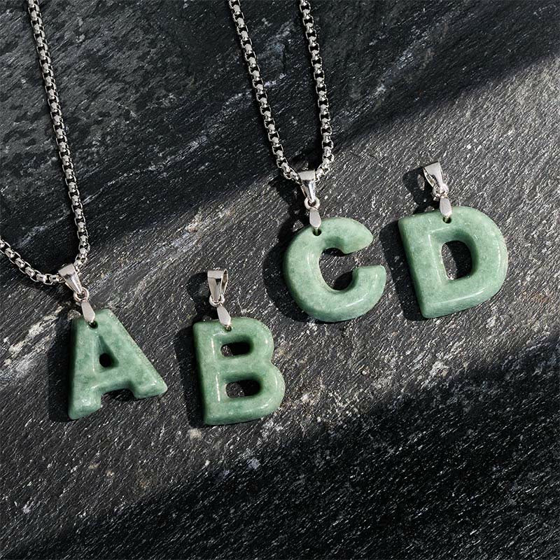 Collana con ciondolo della prosperità in acciaio al titanio con lettera AZ naturale Buddha Stones - image 0