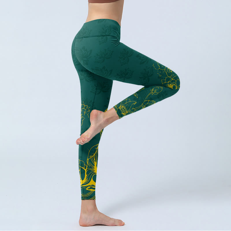 Leggings da palestra con stampa Buddha Stones Lotus Buddha Image Pattern, pantaloni da yoga da donna - image 3