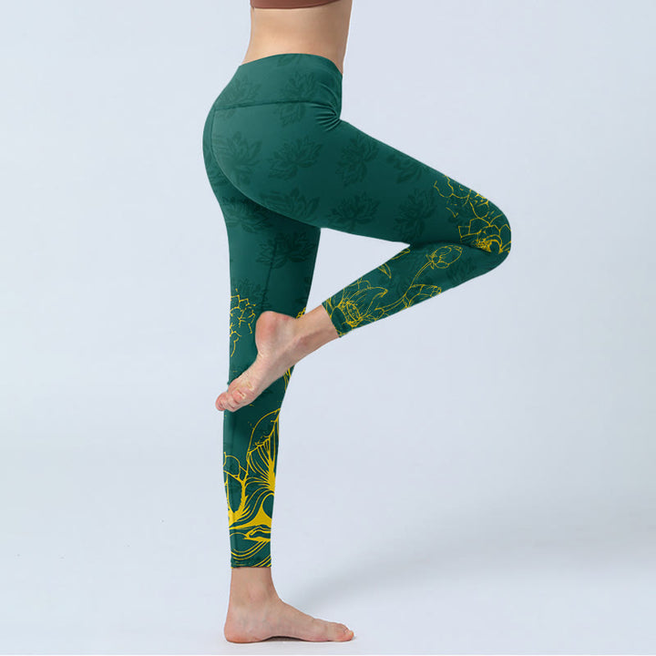 Leggings da palestra con stampa Buddha Stones Lotus Buddha Image Pattern, pantaloni da yoga da donna - image 3