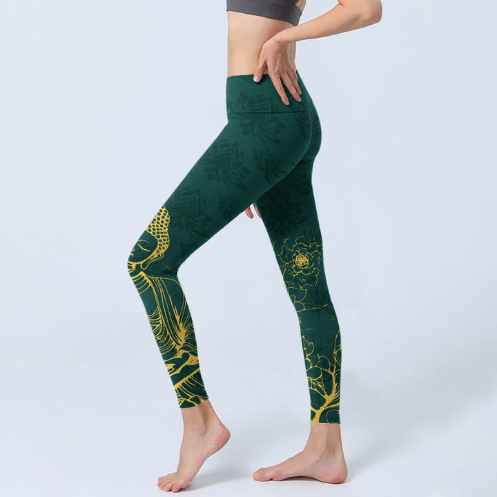 Leggings da palestra con stampa Buddha Stones Lotus Buddha Image Pattern, pantaloni da yoga da donna - image 2