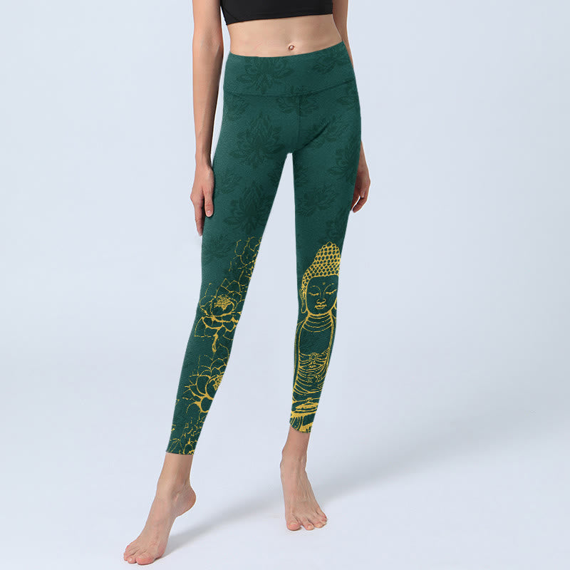 Leggings da palestra con stampa Buddha Stones Lotus Buddha Image Pattern, pantaloni da yoga da donna - image 5