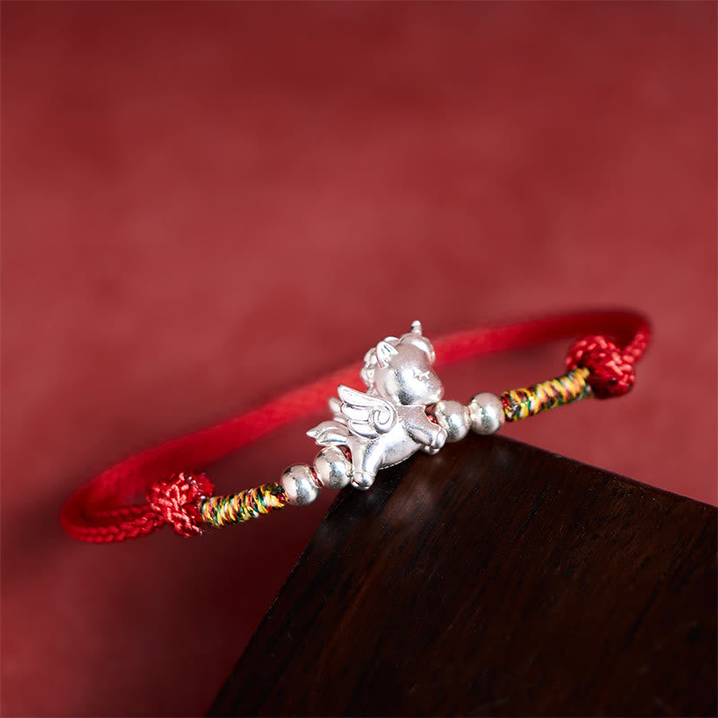 Braccialetto con cordino della prosperità dell'anno del cavallo in argento sterling 925 Buddha Stones - Rosso (circonferenza del polso: 14-18 cm) - image 0