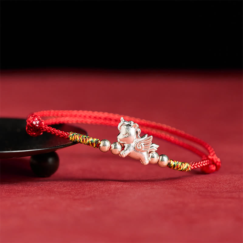 Braccialetto con cordino della prosperità dell'anno del cavallo in argento sterling 925 Buddha Stones - image 1