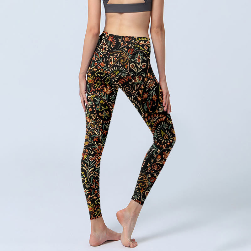 Leggings da palestra con stampa di motivi floreali e foglie intricati Buddha Stones, pantaloni da yoga da donna - image 4