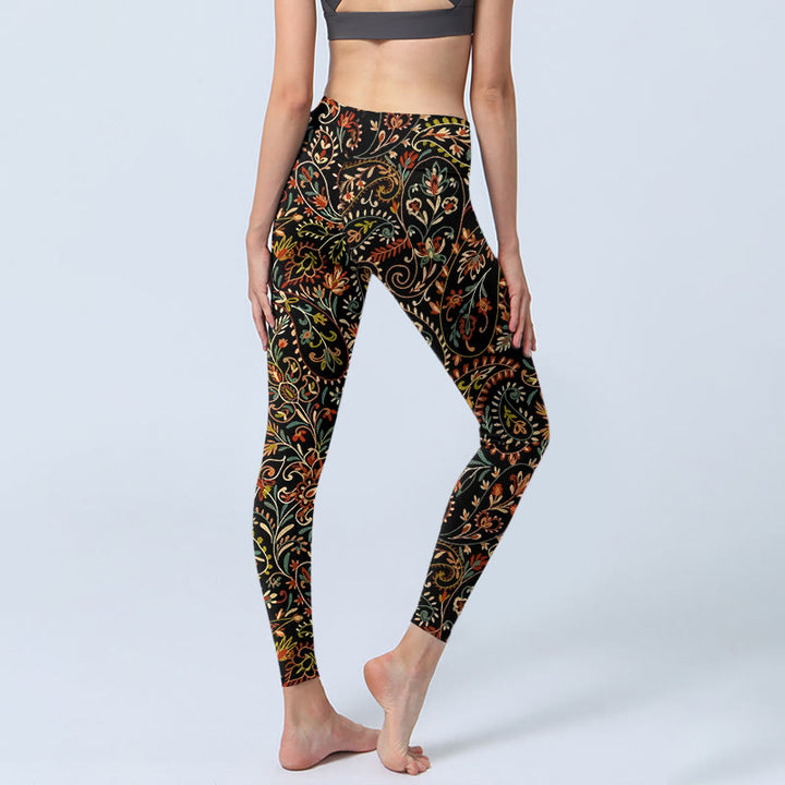Leggings da palestra con stampa di motivi floreali e foglie intricati Buddha Stones, pantaloni da yoga da donna - image 4