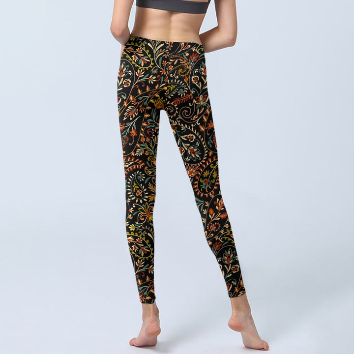 Leggings da palestra con stampa di motivi floreali e foglie intricati Buddha Stones, pantaloni da yoga da donna - image 6