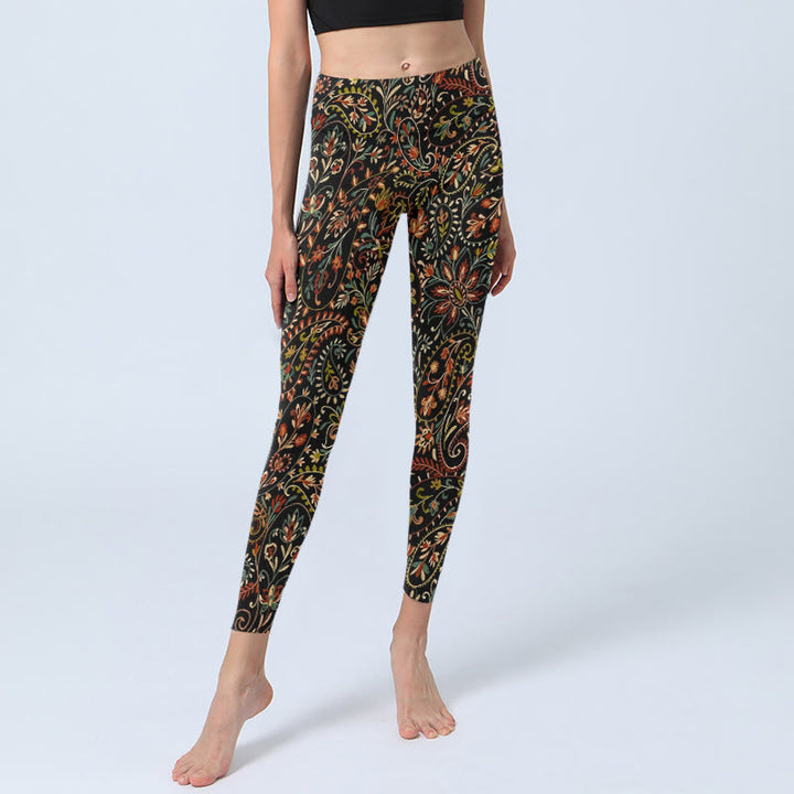 Leggings da palestra con stampa di motivi floreali e foglie intricati Buddha Stones, pantaloni da yoga da donna - image 5